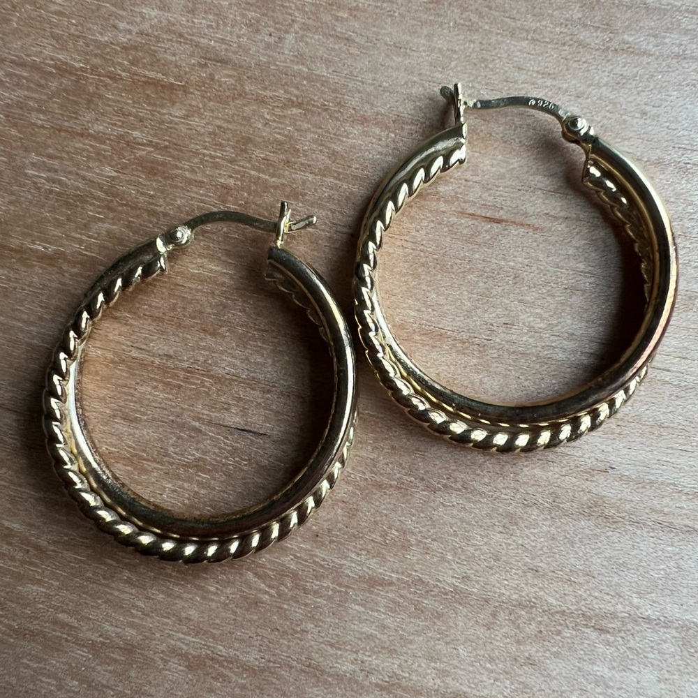 Vintage Gold plated over sterling silver double hoop earrings